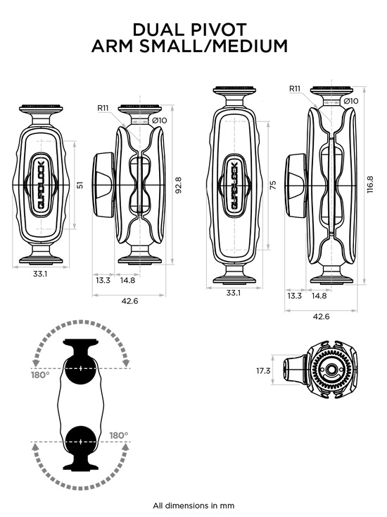 Двойной шарнир средний (серия 360), Quad Lock® 360 Arm - Dual Pivot Medium