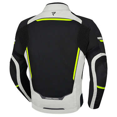 Мотокуртка текстильная Rebelhorn Flux черный/серый/флуо желтый - магазин Motostyles