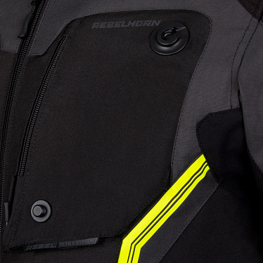 Мотокуртка текстильная Rebelhorn Borg черный/темный серый/флуо/желтый - магазин Motostyles