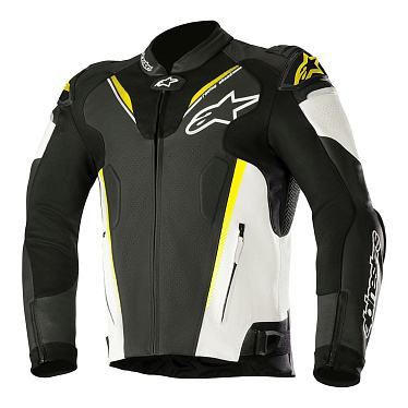 Мотокуртка кожаная Alpinestars Atem V3 белый/черный/флуо/желтый - магазин Motostyles