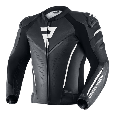 Мотокуртка кожаная Rebelhorn Fighter черный белый - магазин Motostyles