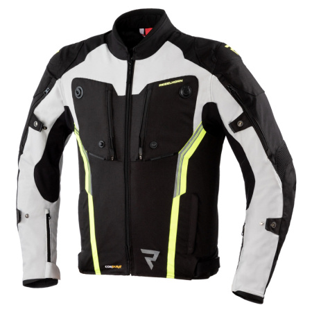 Мотокуртка текстильная Rebelhorn Borg черный/серый/флуо/желтый - магазин Motostyles