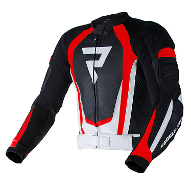 Мотокуртка кожаная Rebelhorn PistonII PRO черный/белый/красный - магазин Motostyles